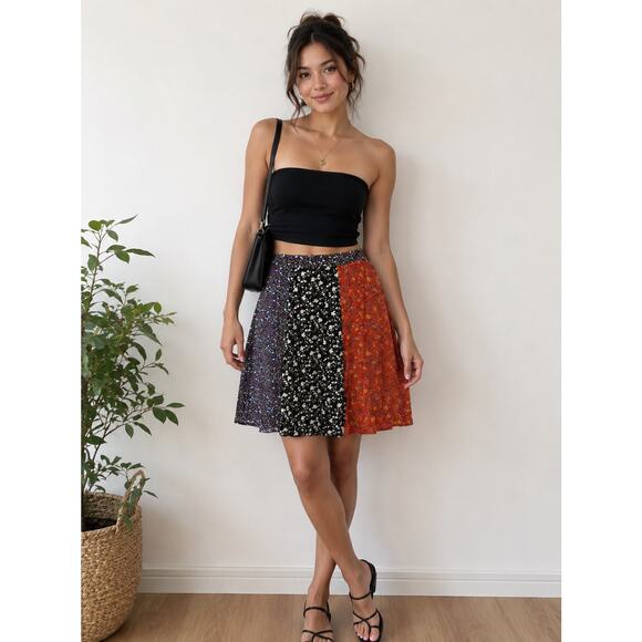 Natural Life Dresses & Skirts - Natural Life Patchwork Floral Mini Skirt Boho Rayon Pull On Size Large NWT